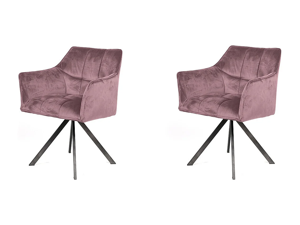 Fauteuil en velours - Rose - Pivotant - 2 pièces