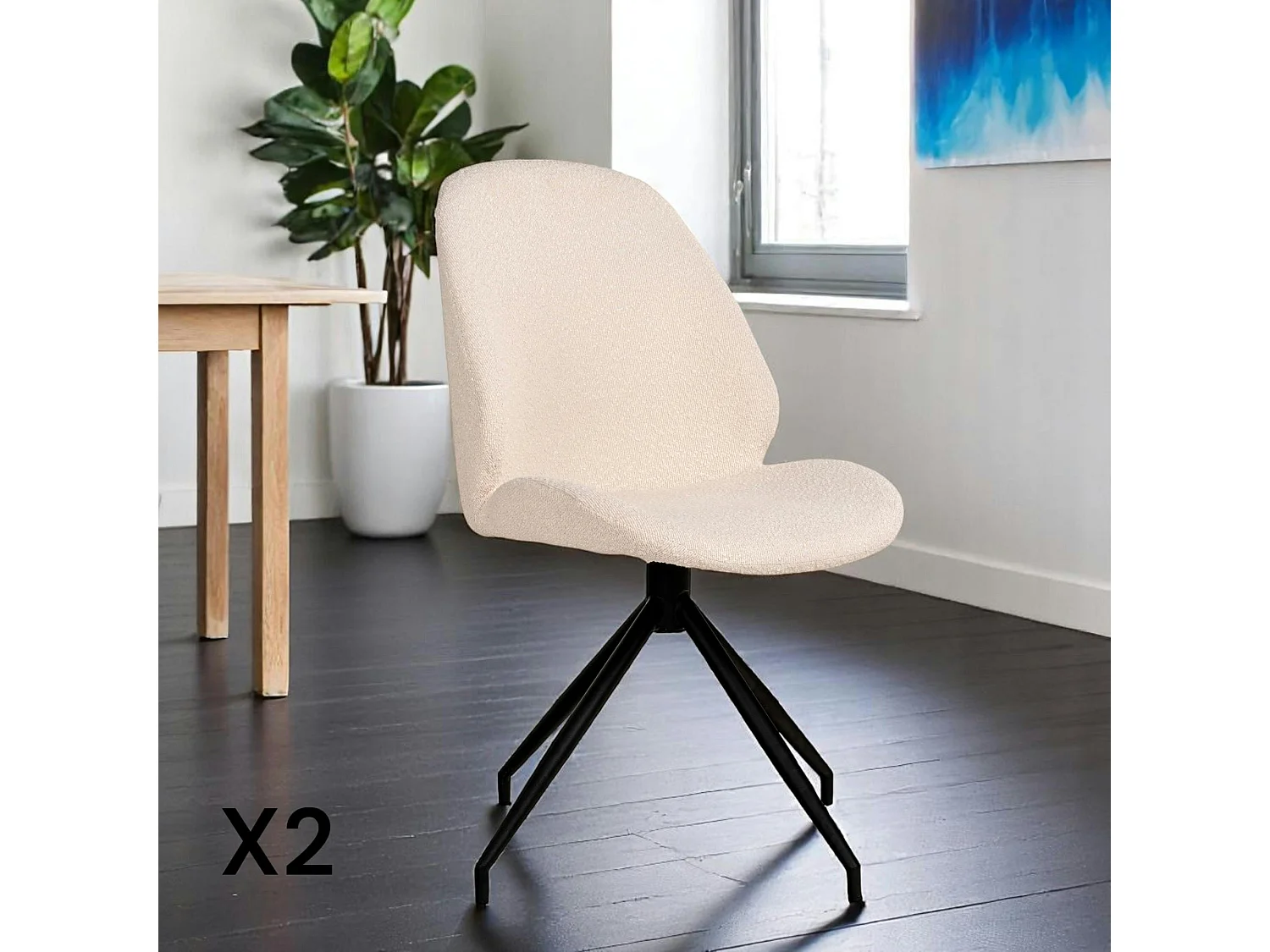 Chaise pivotante blanche en tissu bouclette (lot de 2) BERLIN