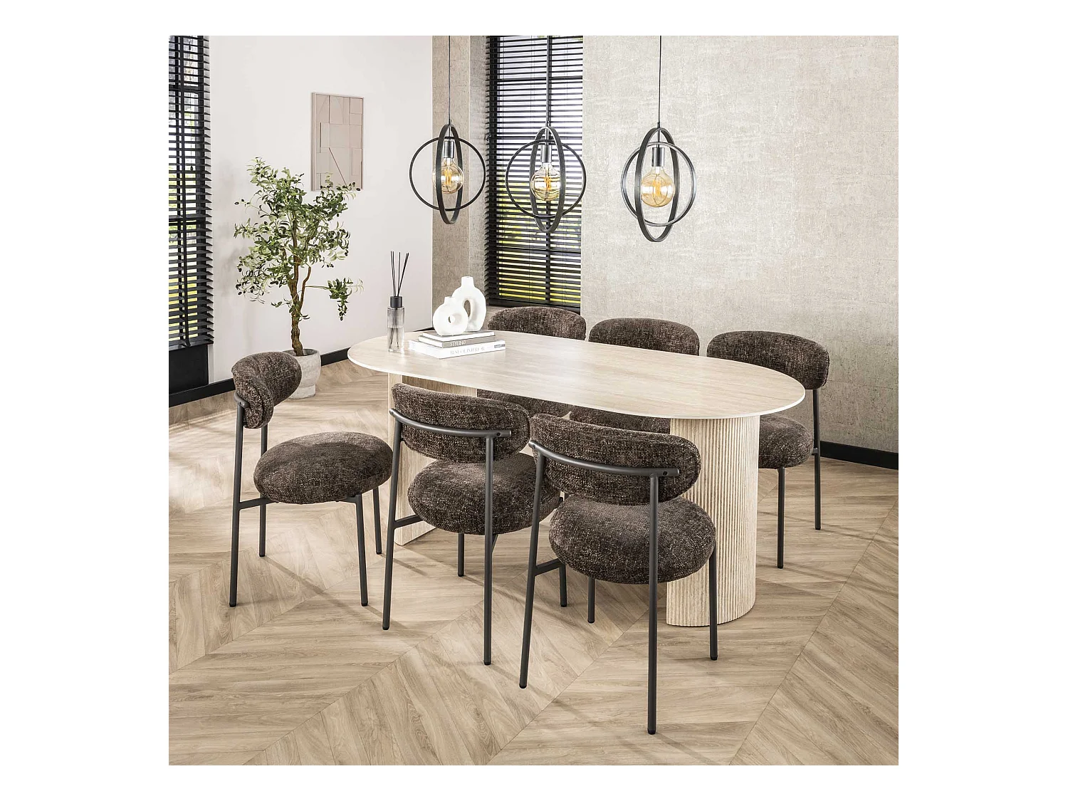 Chaise de salle à manger ronde - Tissee Cargo Brown - Lot de 2