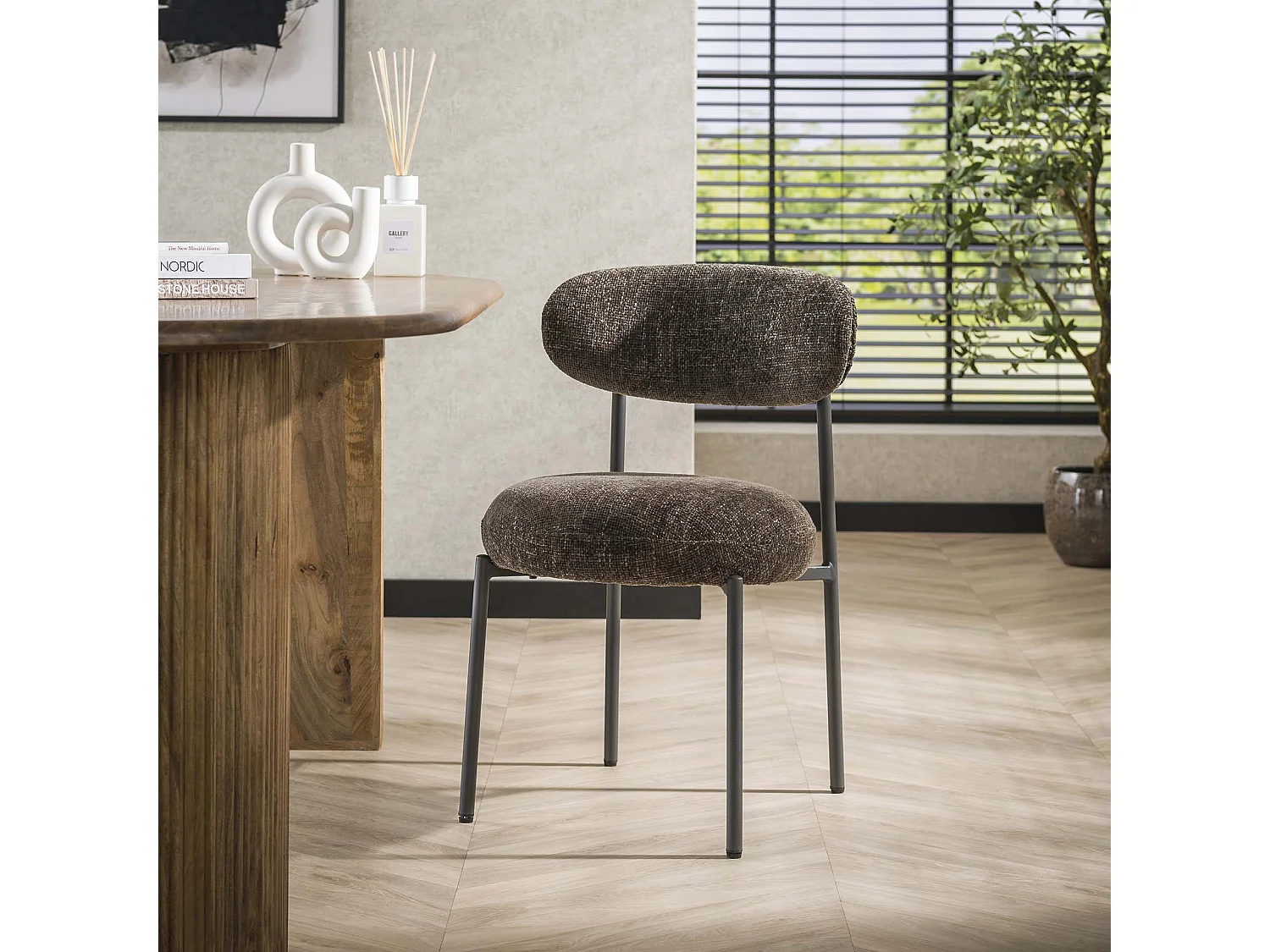 Chaise de salle à manger ronde - Tissee Cargo Brown - Lot de 2