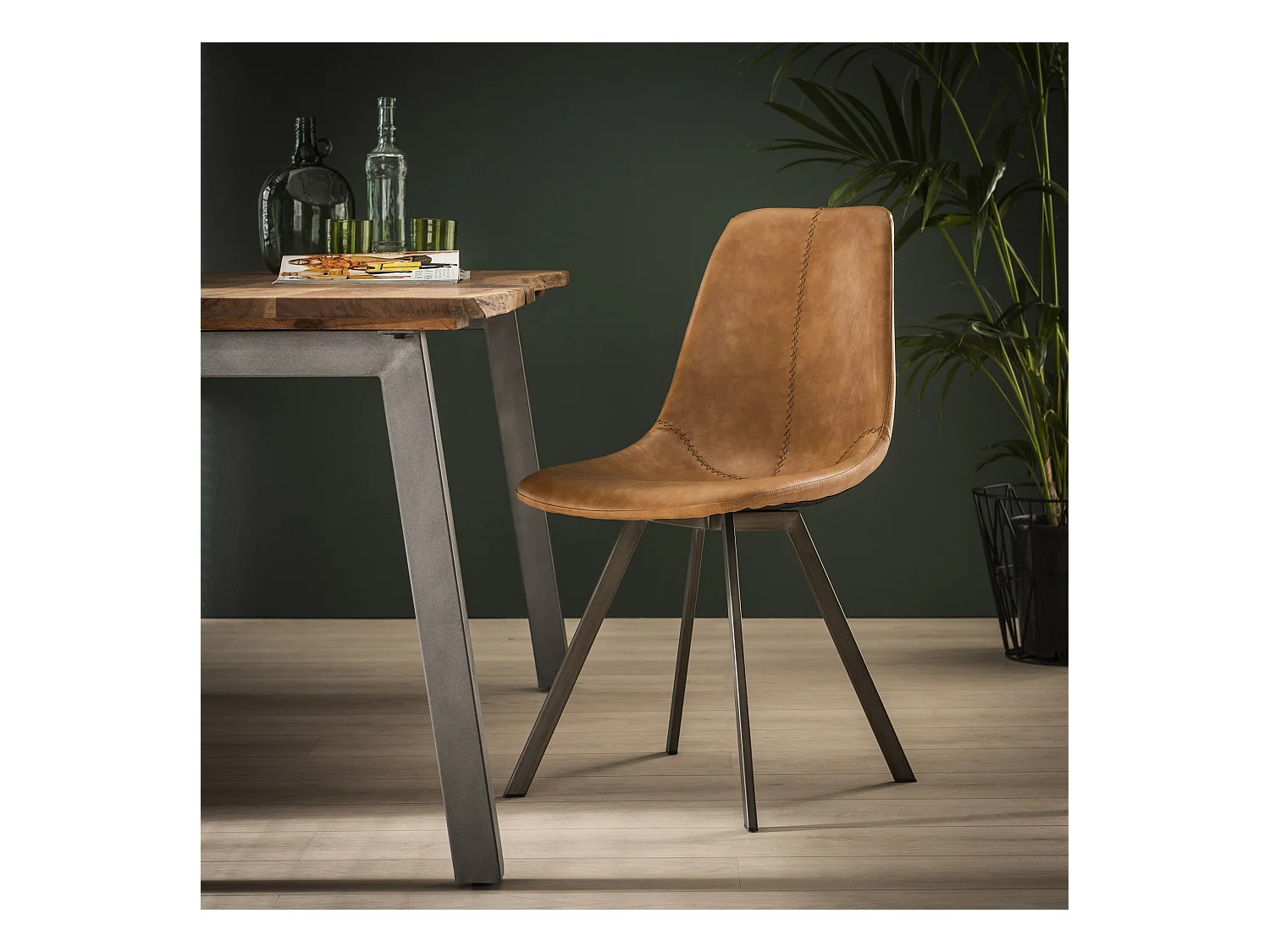 Chaise motif zigzag - Marron - Cuir PU - 4 pièces