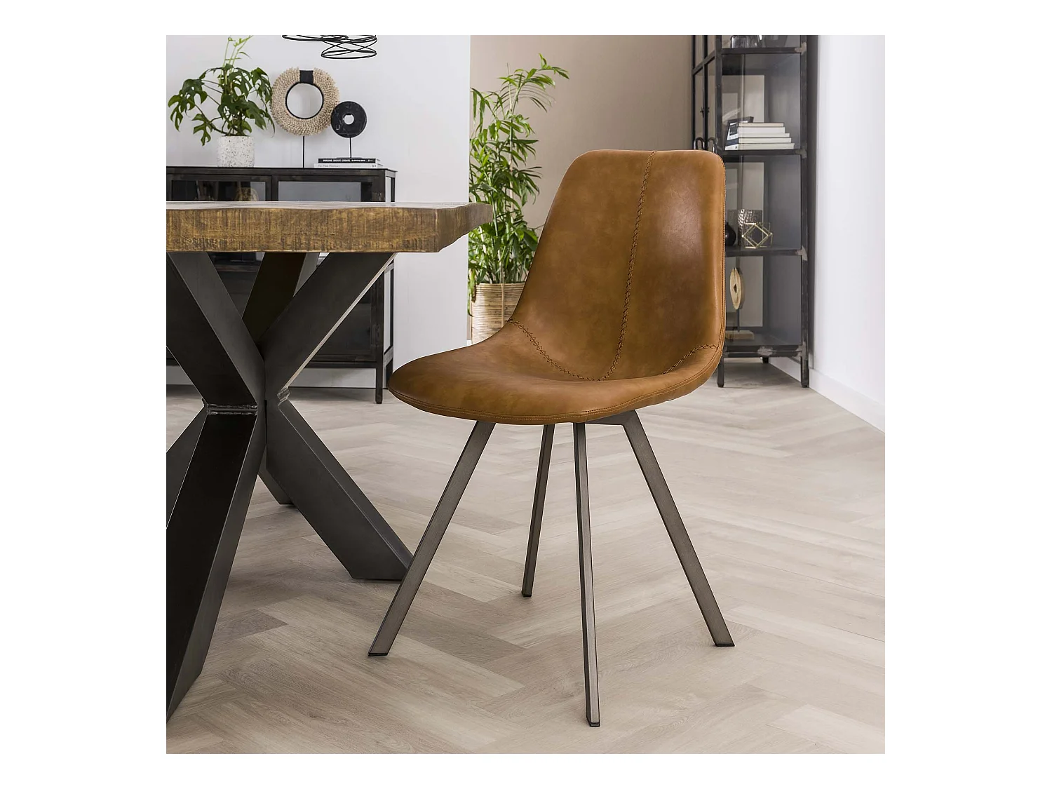 Chaise motif zigzag - Marron - Cuir PU - 4 pièces