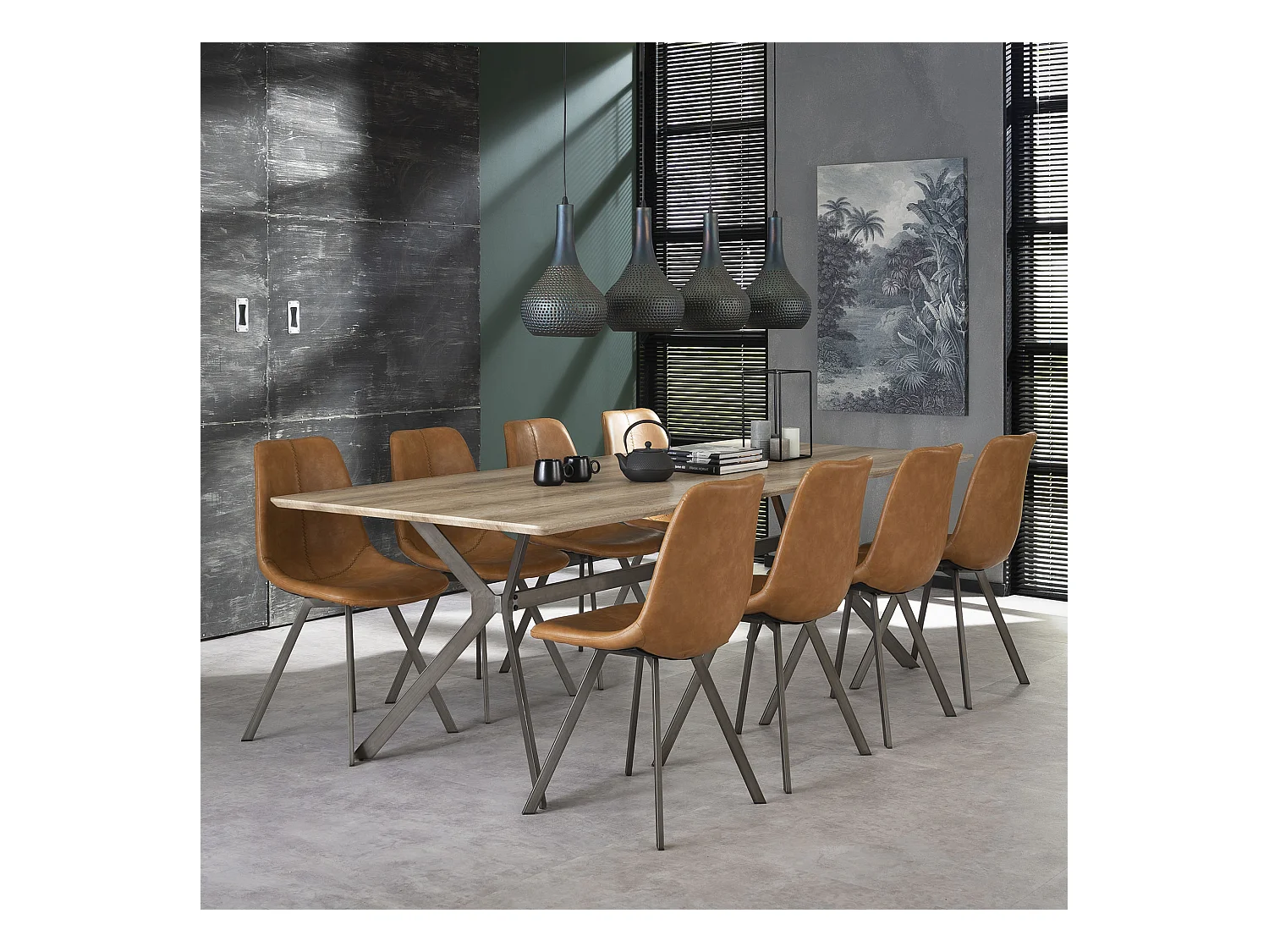 Silla con estampado en zigzag - Marrón - Piel sintética - 4 piezas