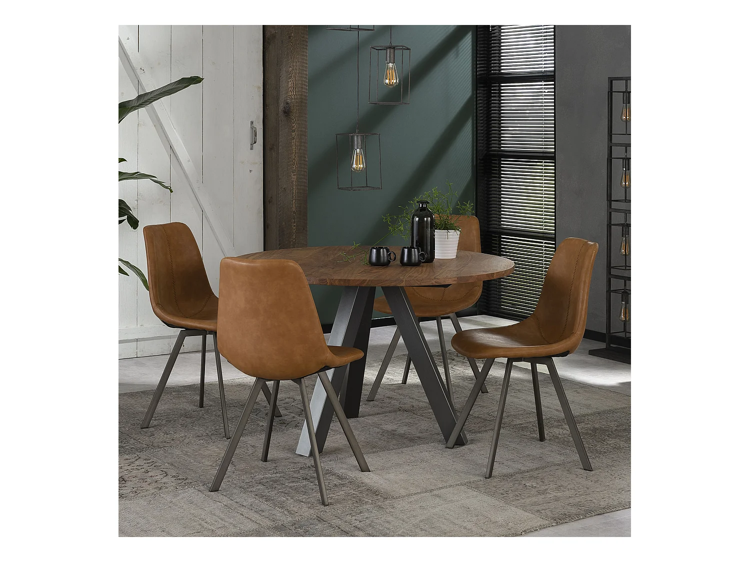 Silla con estampado en zigzag - Marrón - Piel sintética - 4 piezas