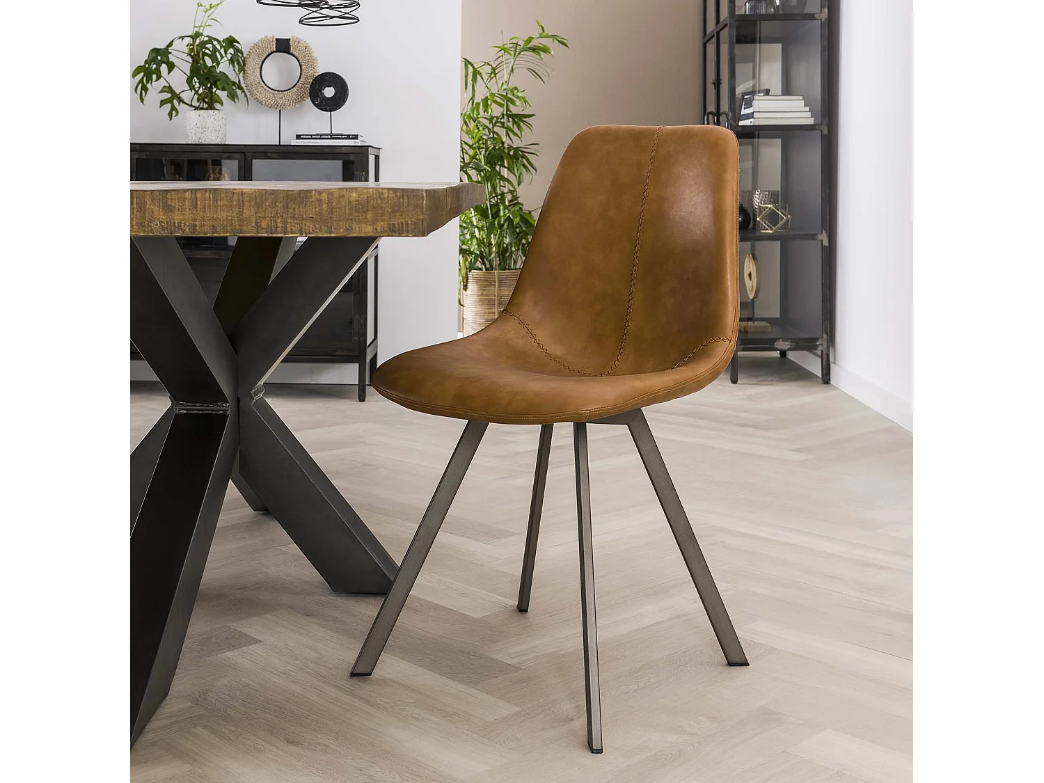 Silla con estampado en zigzag - Marrón - Piel sintética - 4 piezas