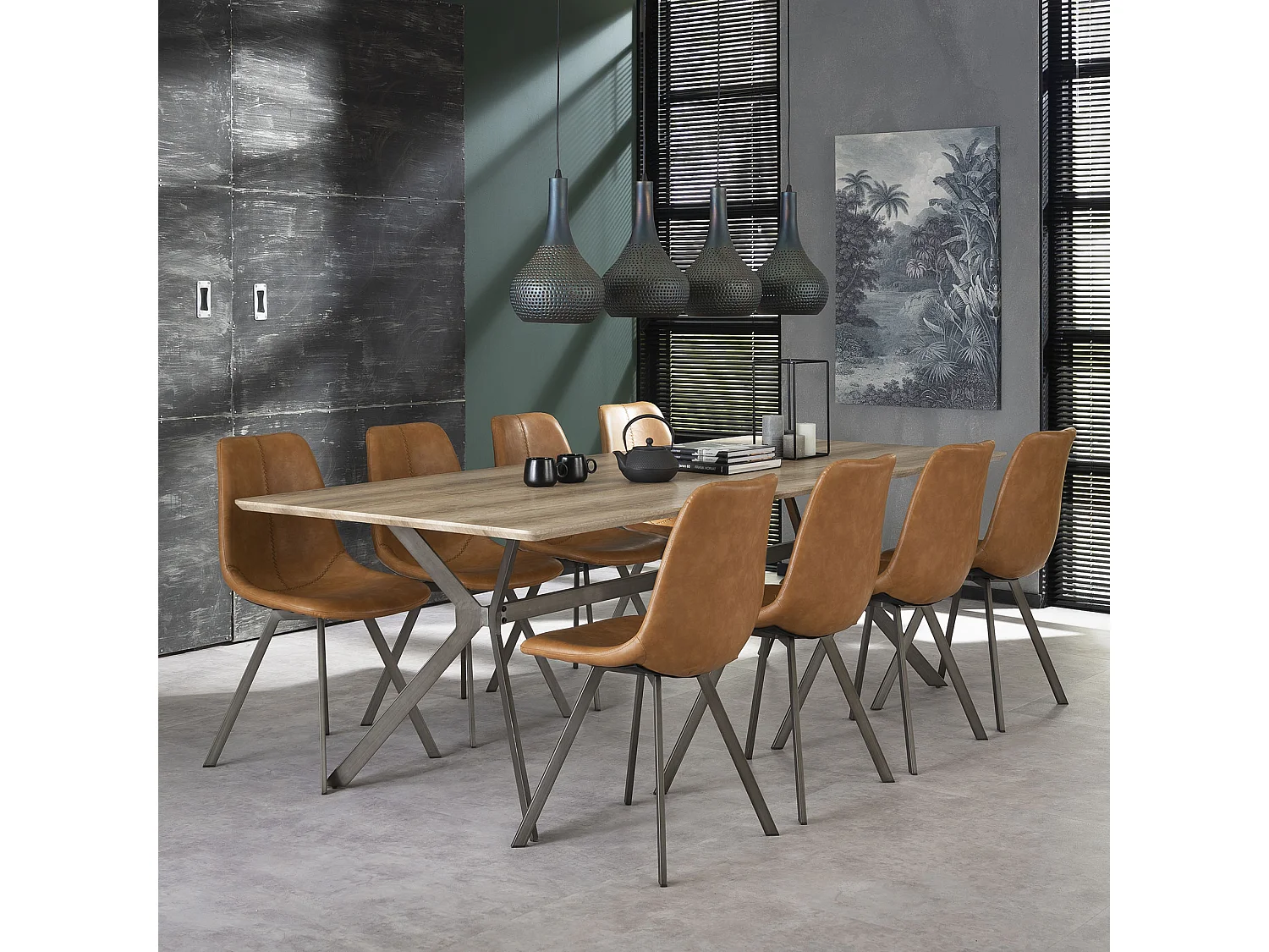 Silla con estampado en zigzag - Marrón - Piel sintética - 4 piezas