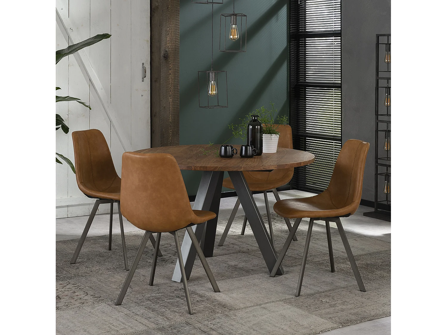 Silla con estampado en zigzag - Marrón - Piel sintética - 4 piezas