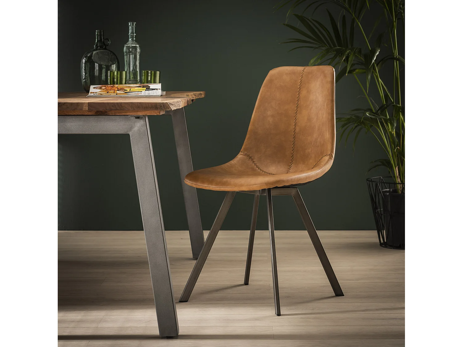 Silla con estampado en zigzag - Marrón - Piel sintética - 4 piezas