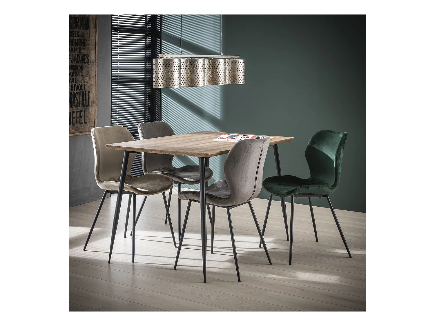 Chaise en velours - Assise coque - Couleur champagne - 4 pièces