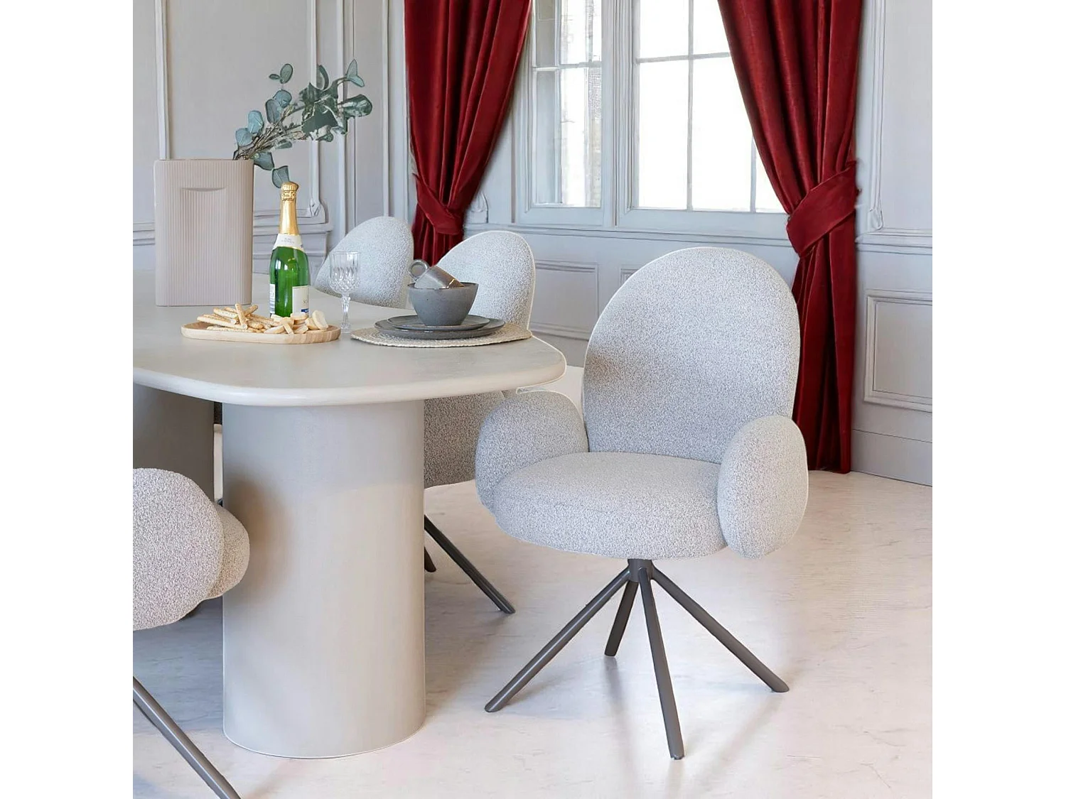 Chaise de salle à manger en tissu bouclette beige forme ronde (lot de 2) BERLIN