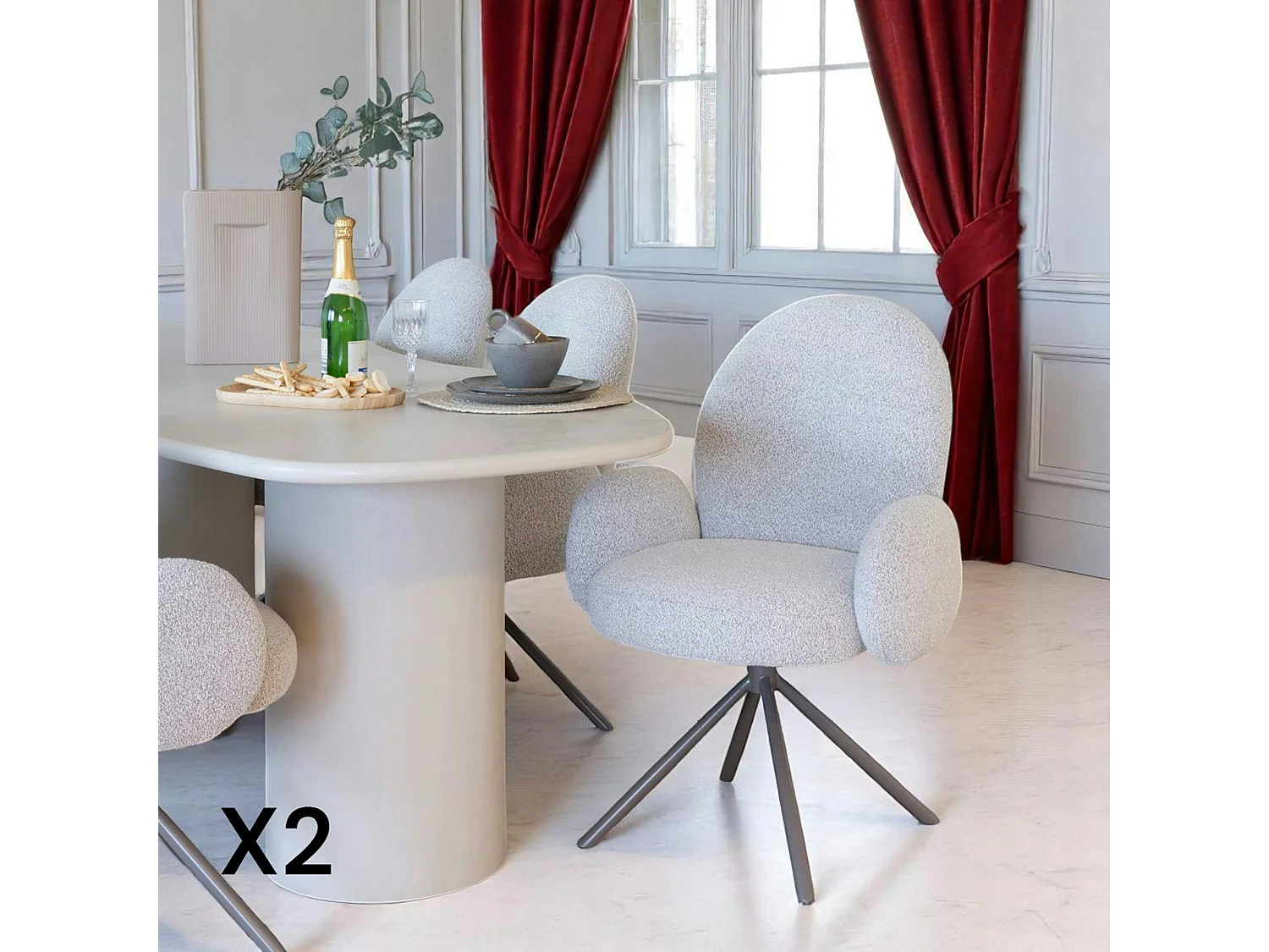 Chaise de salle à manger en tissu bouclette beige forme ronde (lot de 2) BERLIN