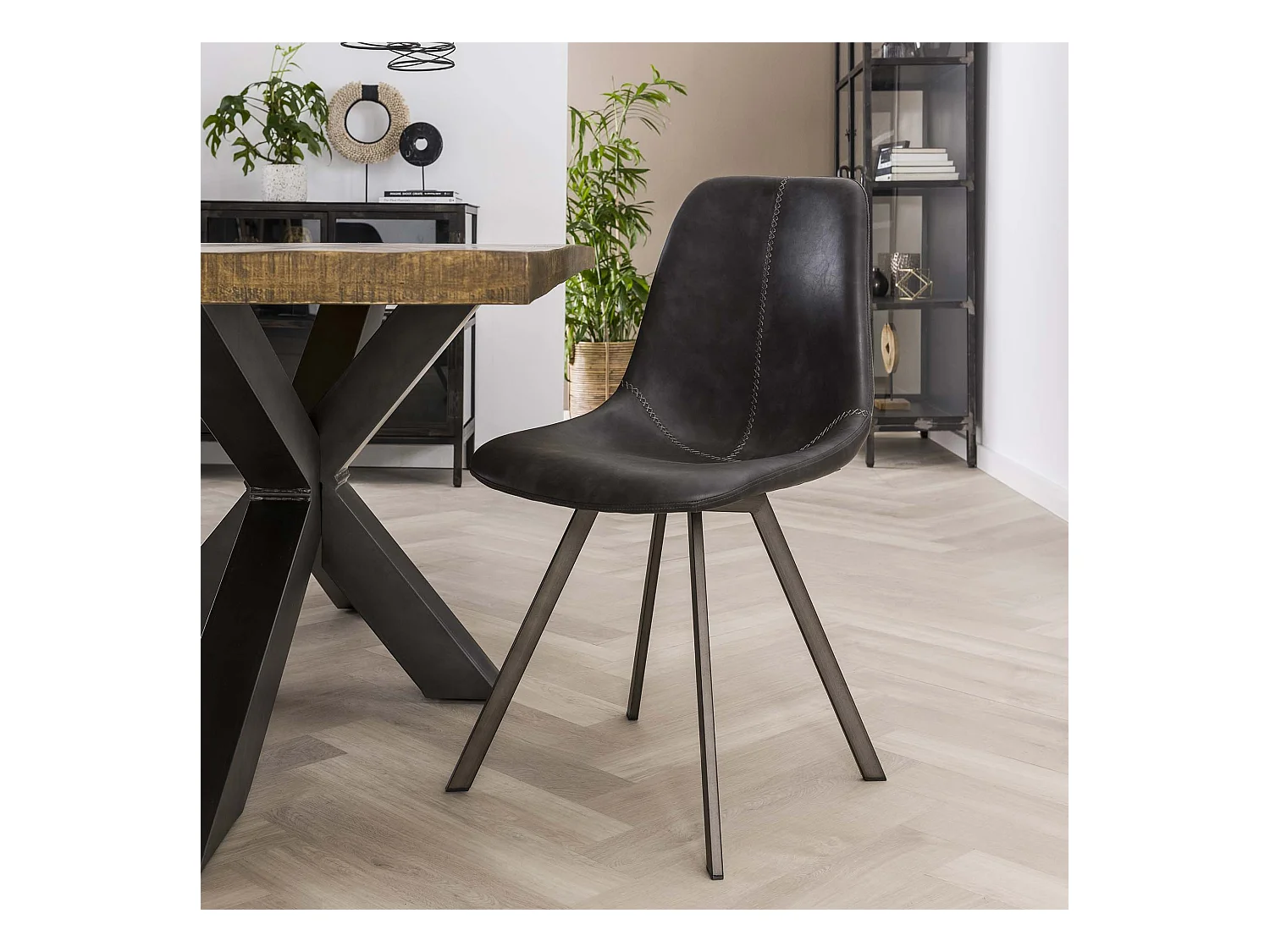 Chaise motif zigzag - Noir - Cuir PU - 4 pièces