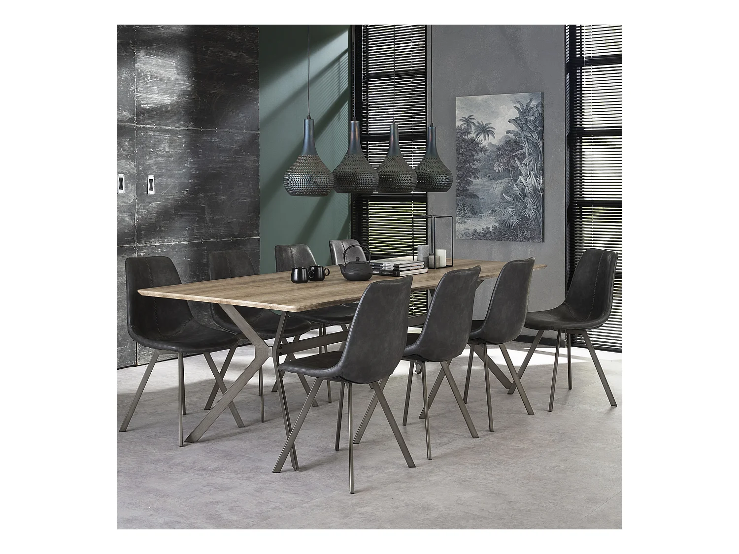 Chaise motif zigzag - Noir - Cuir PU - 4 pièces