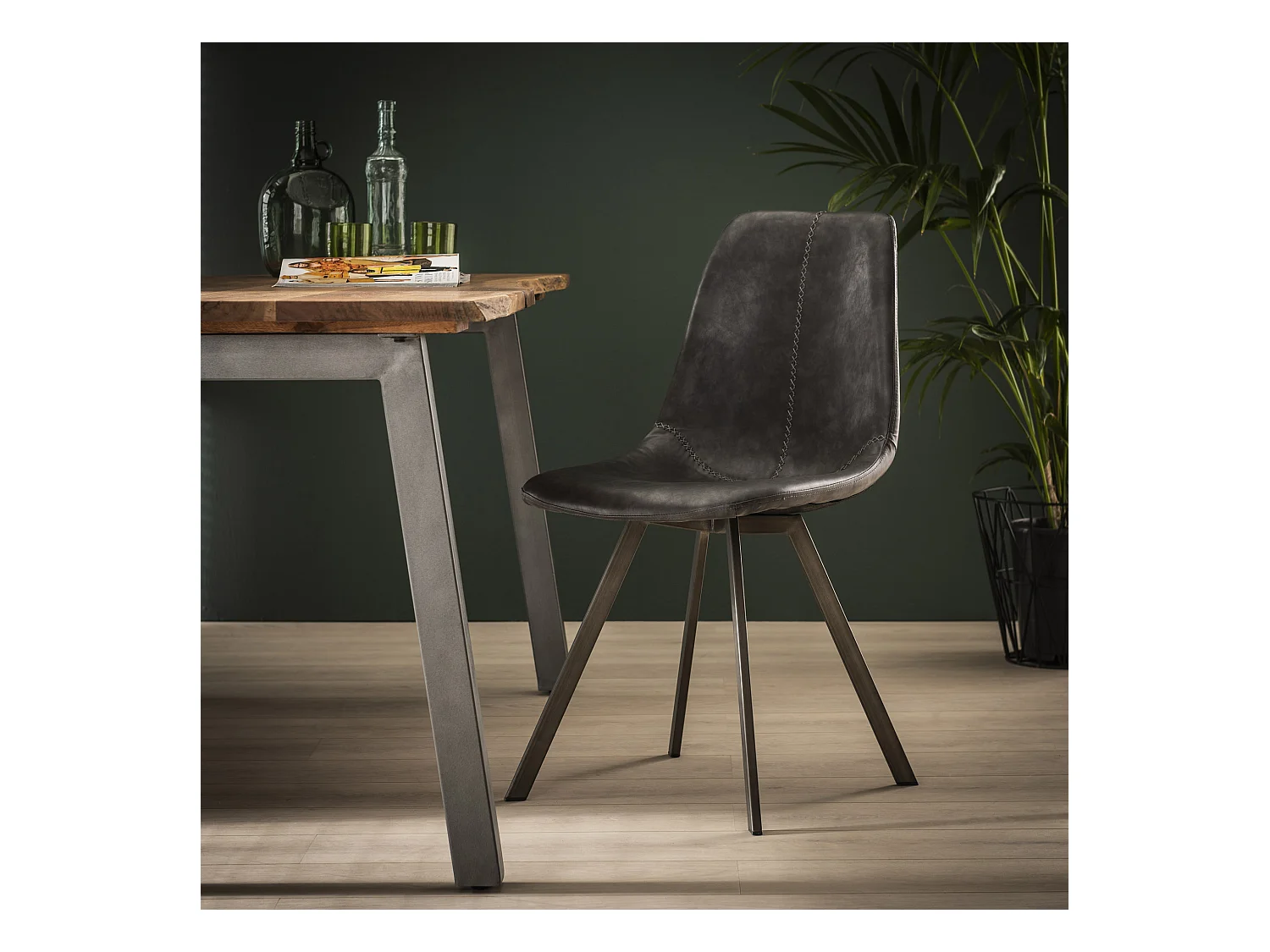 Chaise motif zigzag - Noir - Cuir PU - 4 pièces