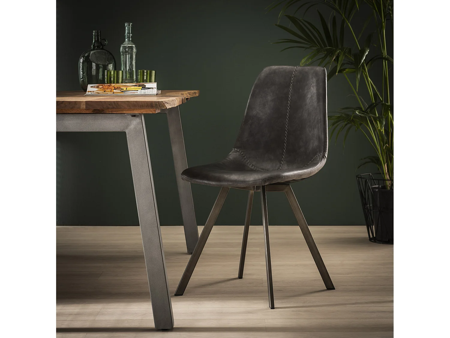 Stoel Zig-Zag patroon - Zwart - PU Leder - 4 Stuks