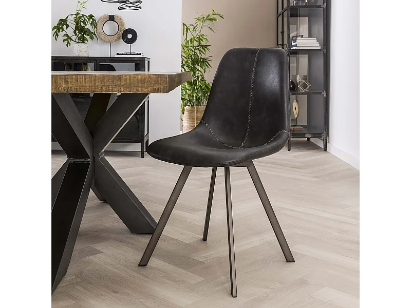 Chaise motif zigzag - Noir - Cuir PU - 4 pièces