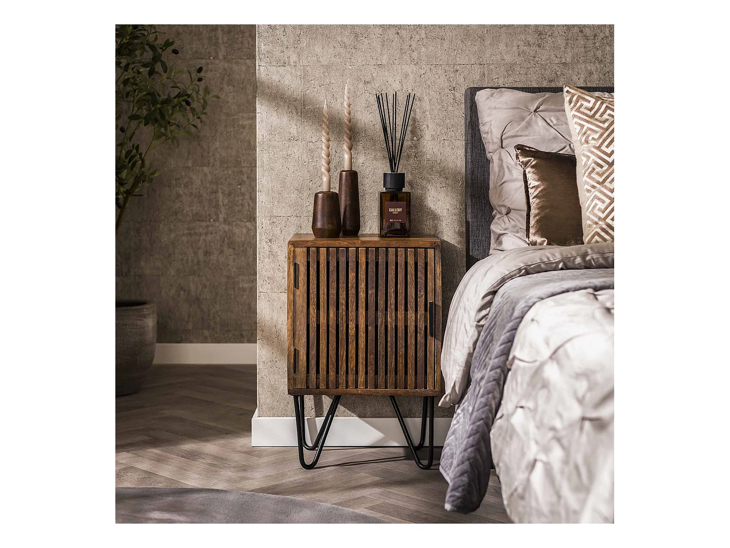 Lot de 2 tables de chevet Hoyz Tweak - Bois de manguier massif - Marron - 40 x 30 x 60 cm