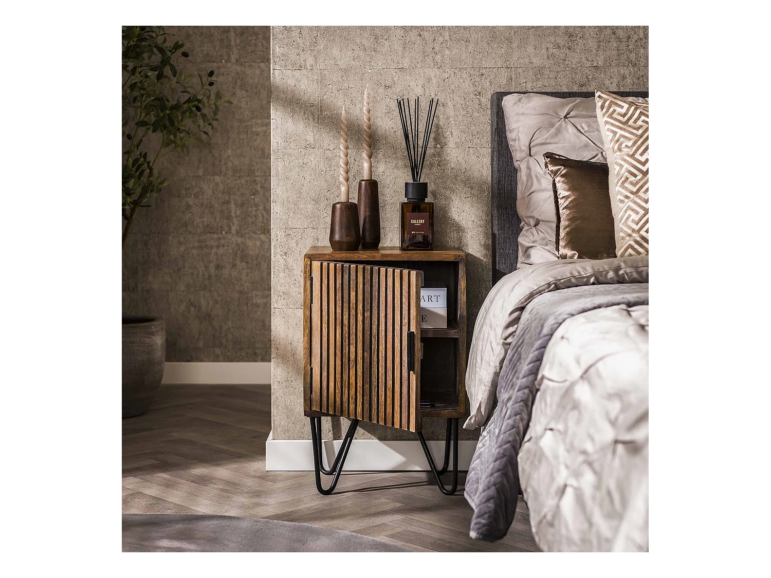 Lot de 2 tables de chevet Hoyz Tweak - Bois de manguier massif - Marron - 40 x 30 x 60 cm