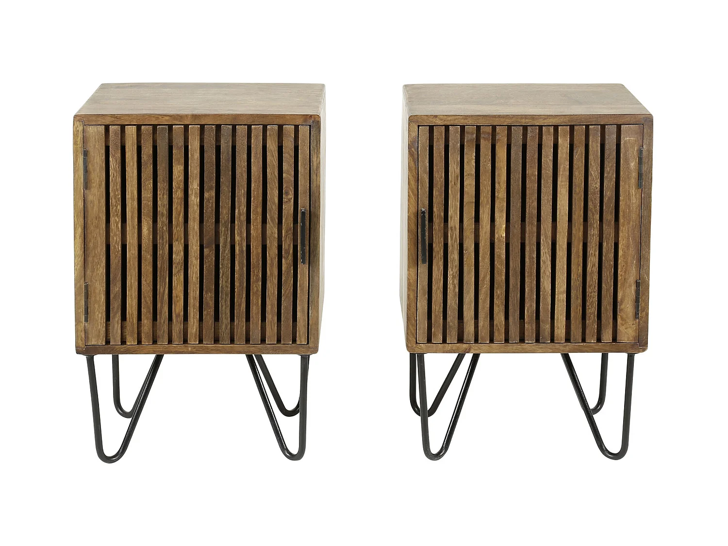 Lot de 2 tables de chevet Hoyz Tweak - Bois de manguier massif - Marron - 40 x 30 x 60 cm