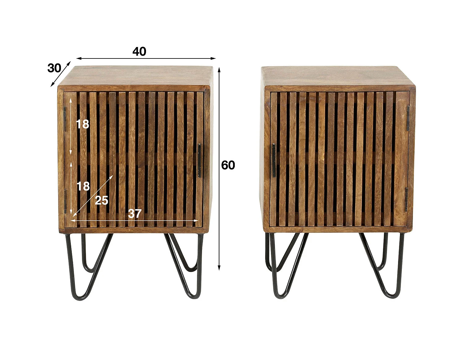 Lot de 2 tables de chevet Hoyz Tweak - Bois de manguier massif - Marron - 40 x 30 x 60 cm