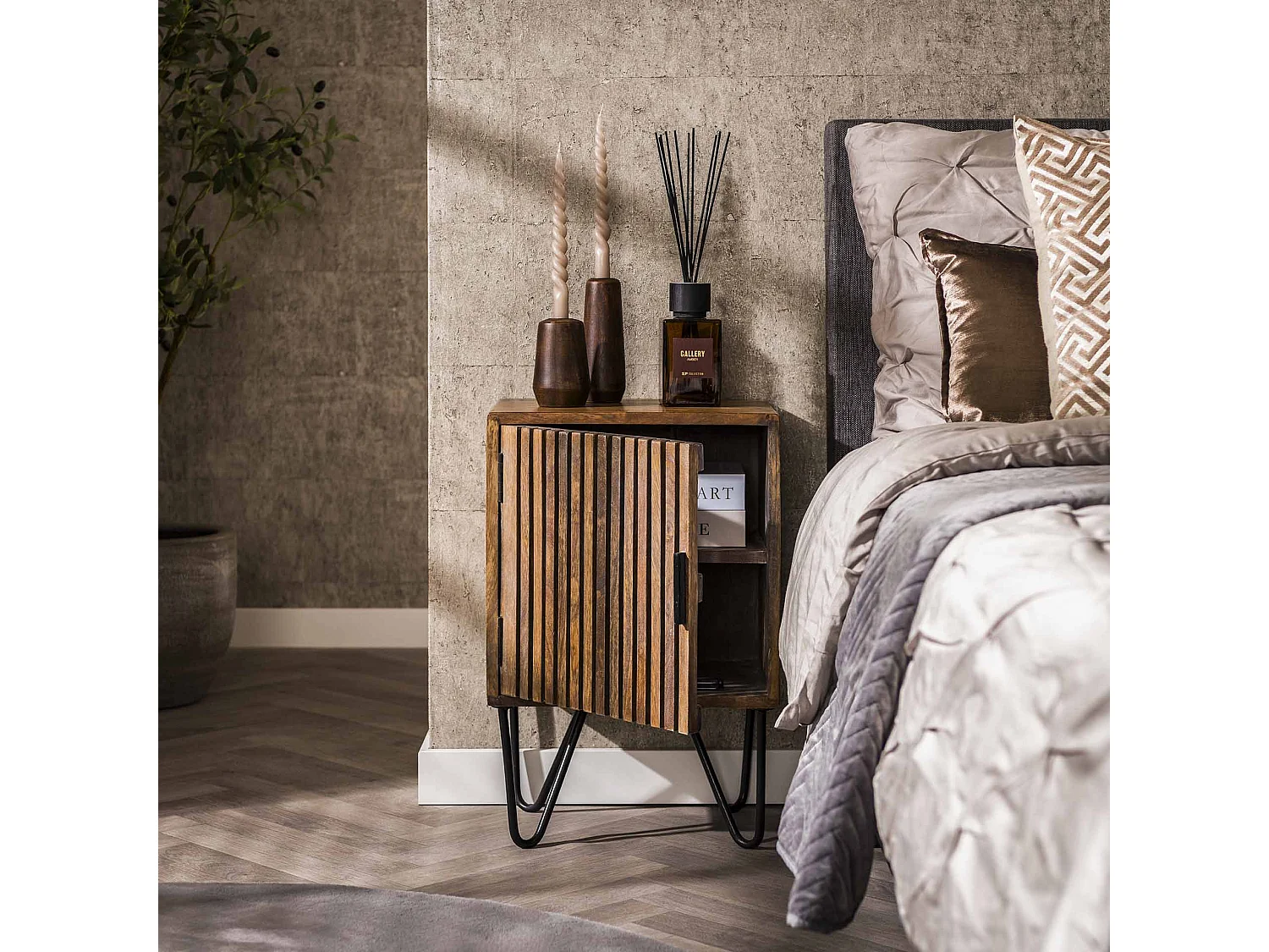 Lot de 2 tables de chevet Hoyz Tweak - Bois de manguier massif - Marron - 40 x 30 x 60 cm