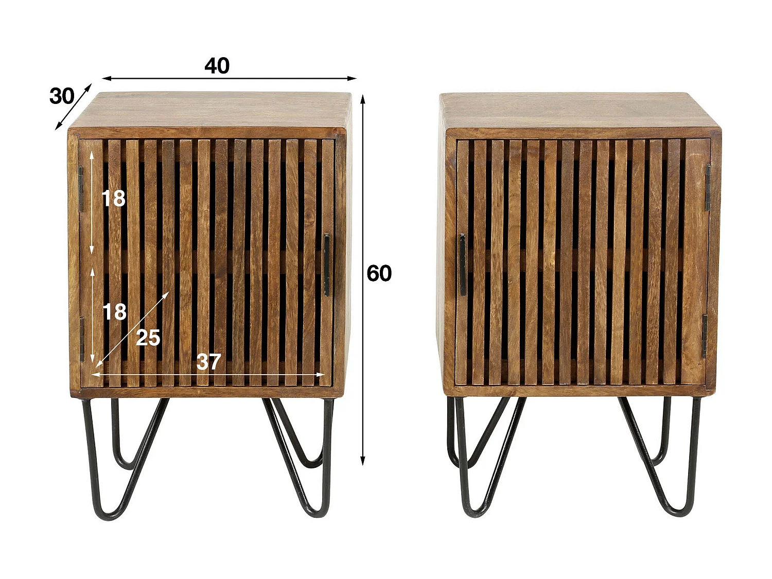 Lot de 2 tables de chevet Hoyz Tweak - Bois de manguier massif - Marron - 40 x 30 x 60 cm