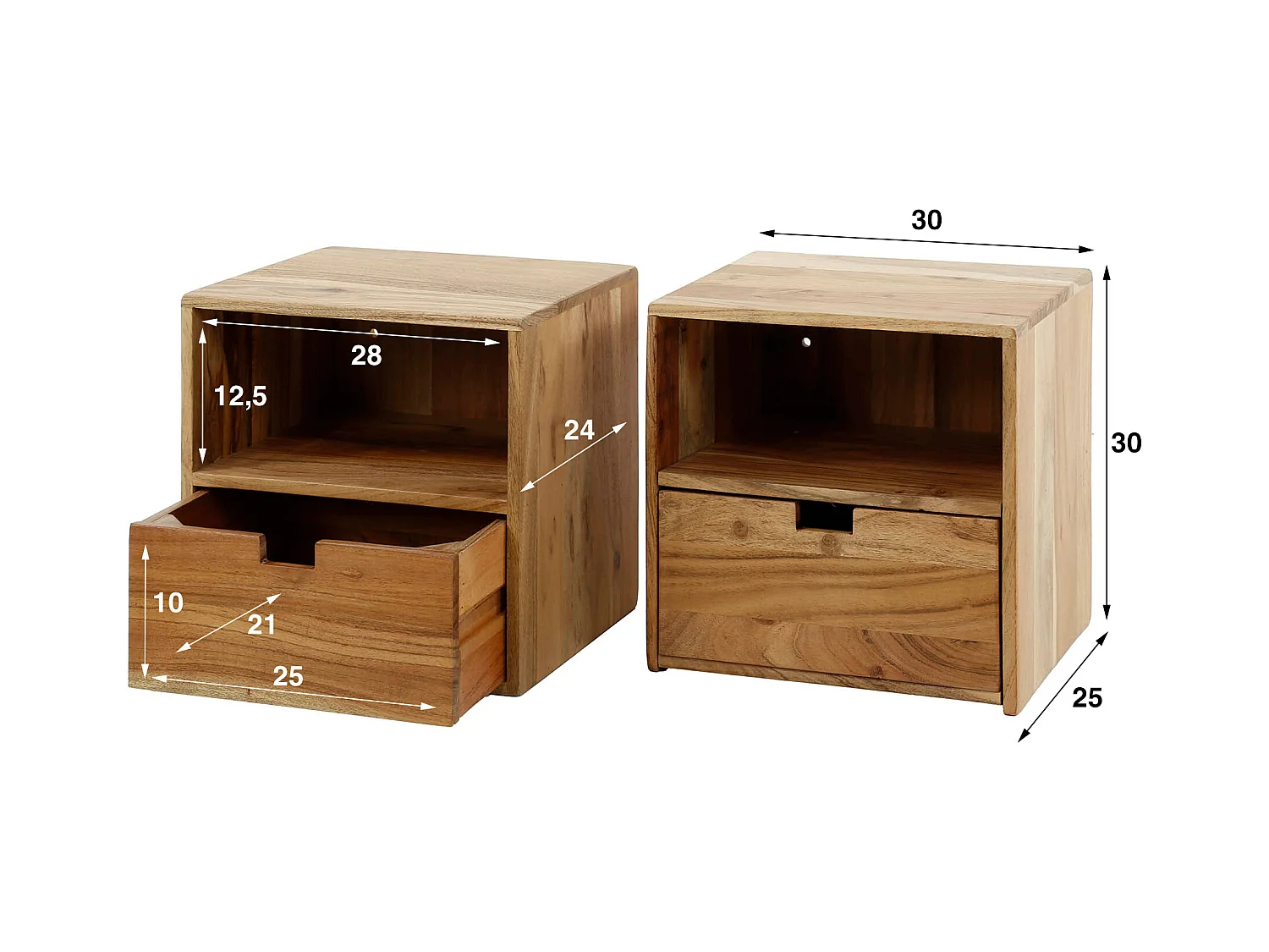 Table de chevet XS suspendue à plat - Acacia massif naturel - Lot de 2