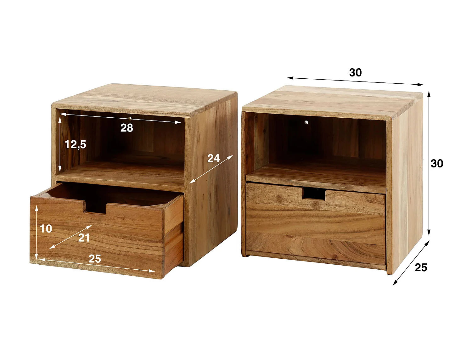 Table de chevet XS suspendue à plat - Acacia massif naturel - Lot de 2