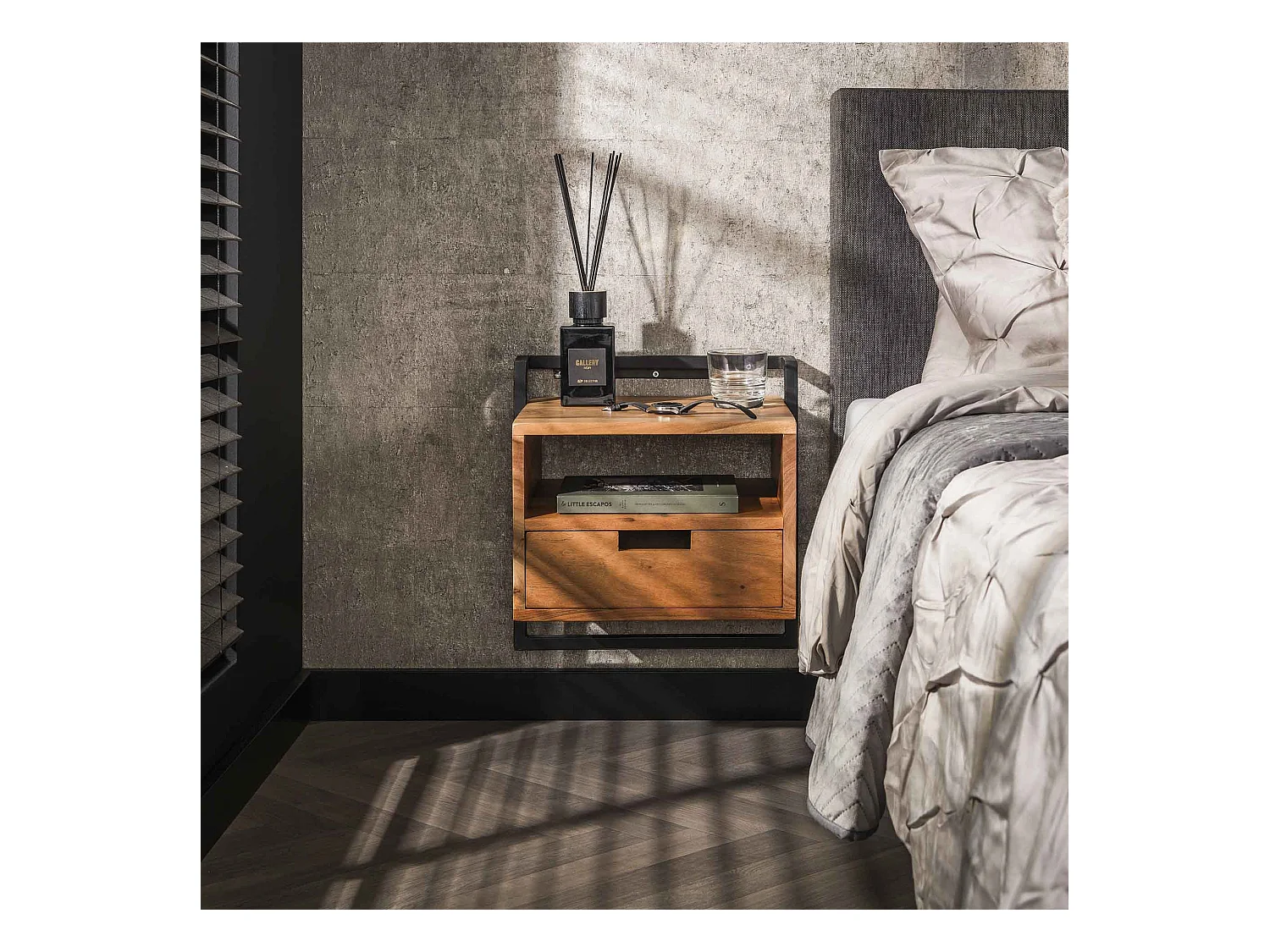 Table de chevet suspendue - Noir - 1 tiroir - Compartiment ouvert Air Solid