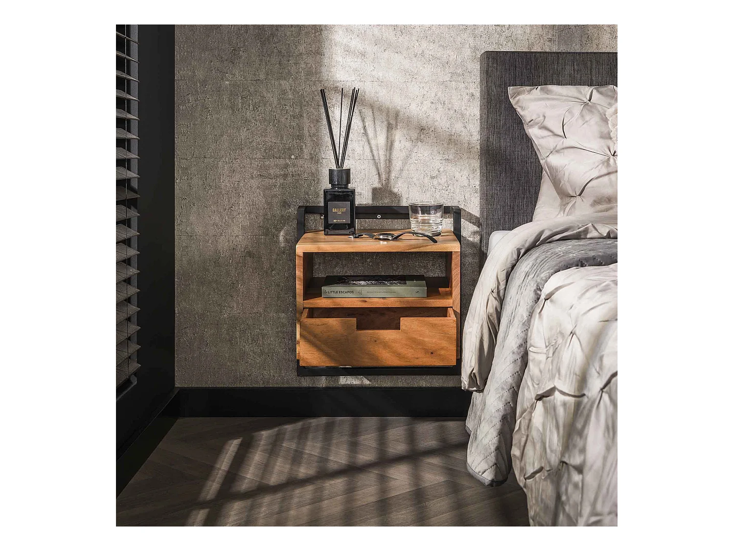 Table de chevet suspendue - Noir - 1 tiroir - Compartiment ouvert Air Solid