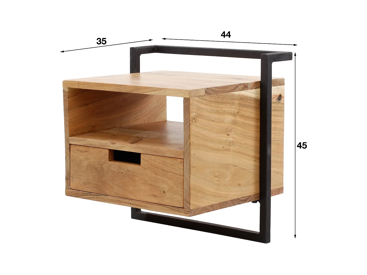 Table de chevet suspendue - Noir - 1 tiroir - Compartiment ouvert Air Solid