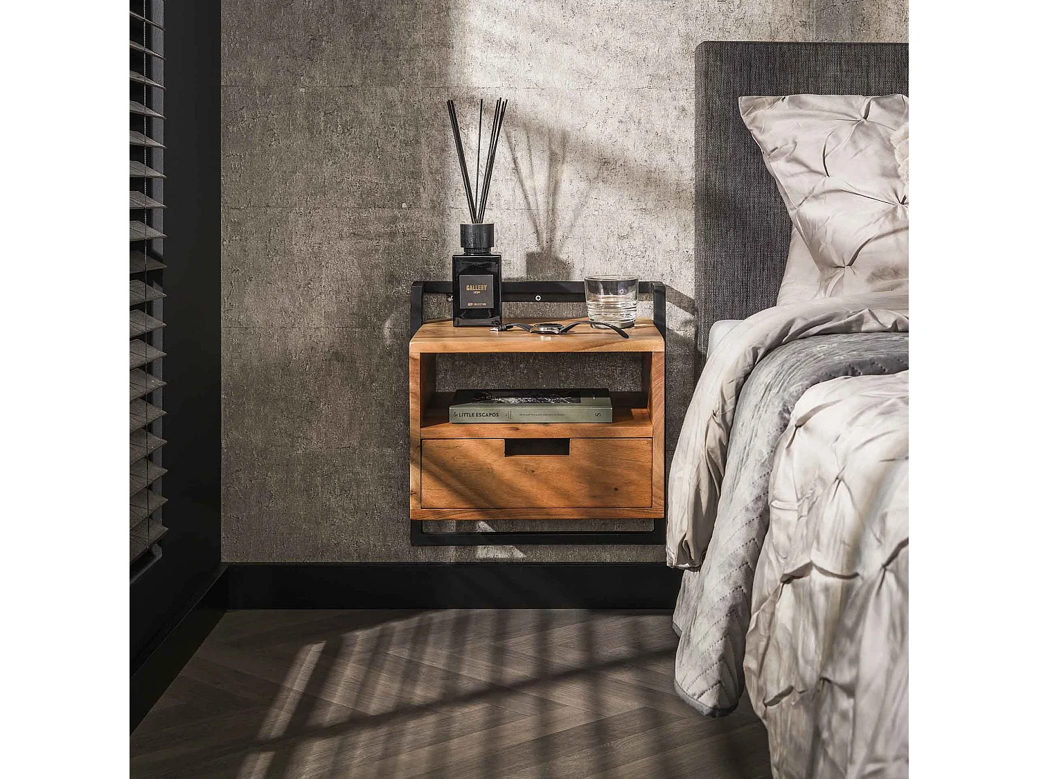 Table de chevet suspendue - Noir - 1 tiroir - Compartiment ouvert Air Solid