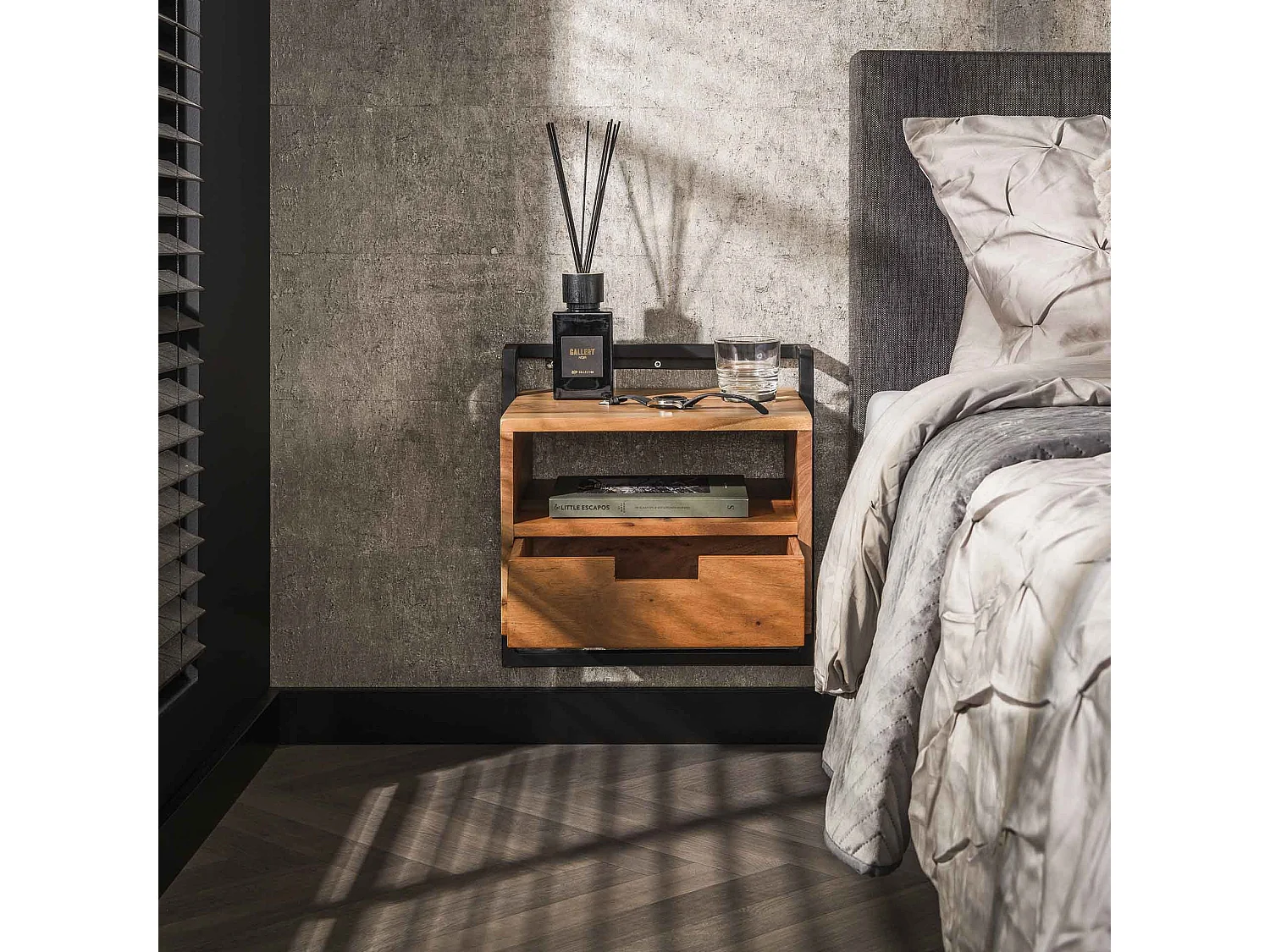 Table de chevet suspendue - Noir - 1 tiroir - Compartiment ouvert Air Solid