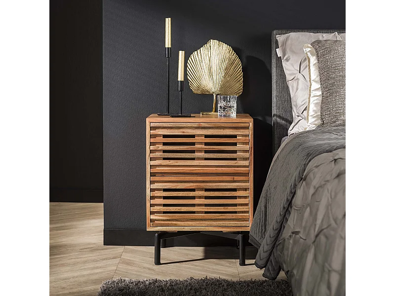 Table de chevet 2 tiroirs coulissants - acacia massif naturel