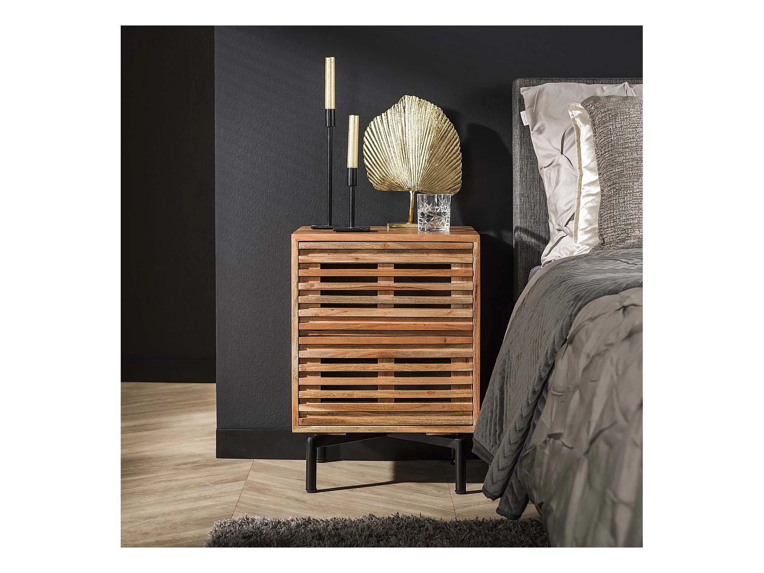 Table de chevet 2 tiroirs coulissants - acacia massif naturel