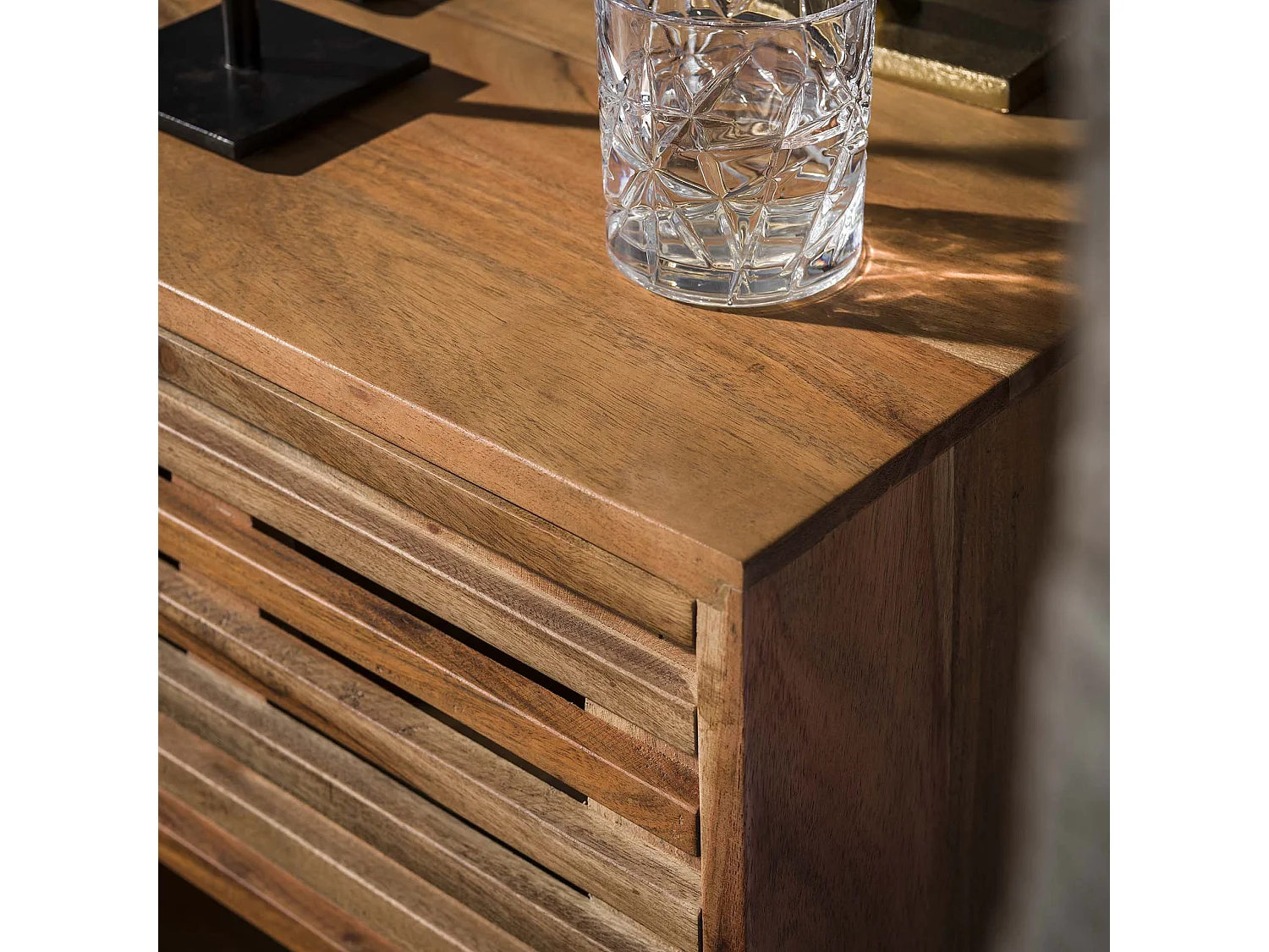 Table de chevet 2 tiroirs coulissants - acacia massif naturel