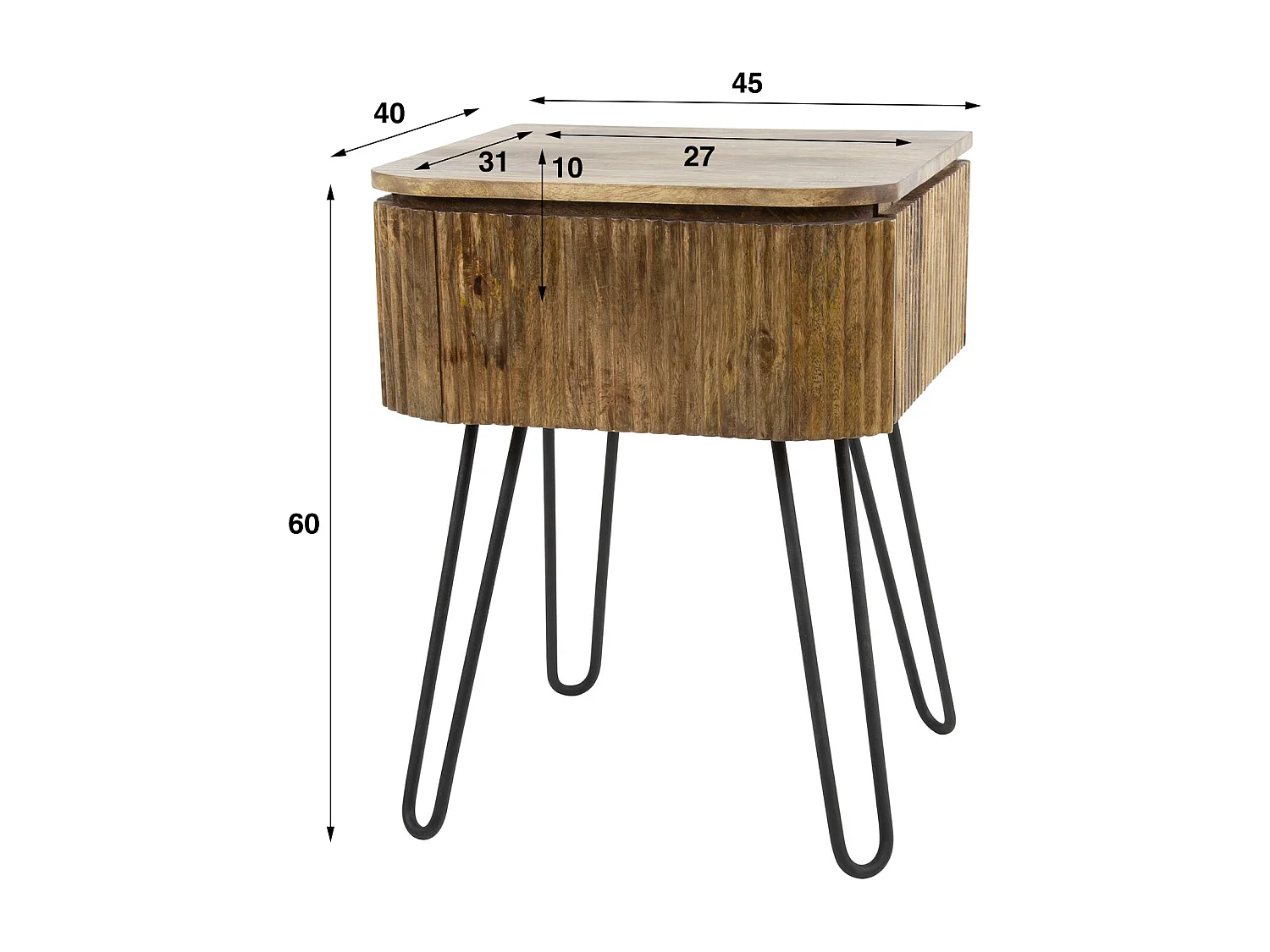 Table de chevet Wave - 1 tiroir - Mangue - Couleur sable