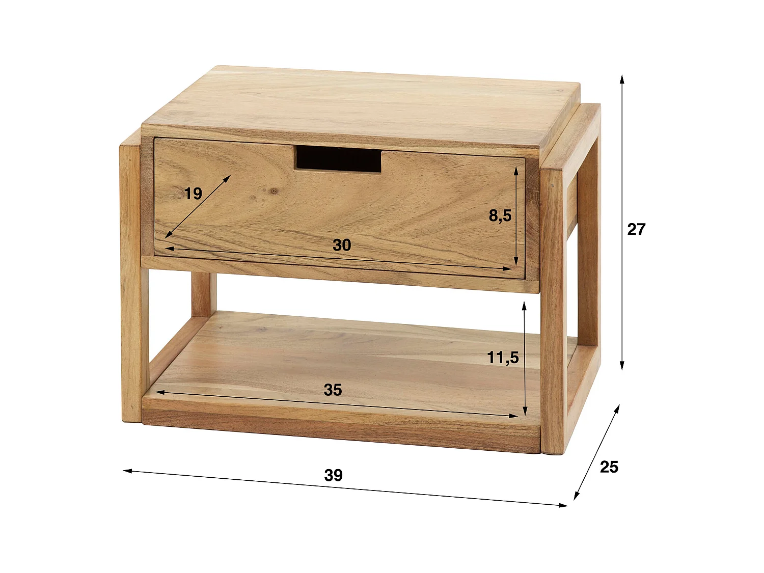 Table de chevet 1L Flottante - Bois d'acacia