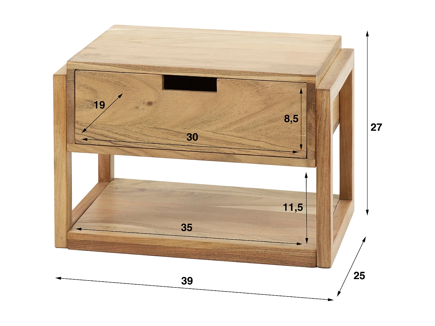 Table de chevet 1L Flottante - Bois d'acacia