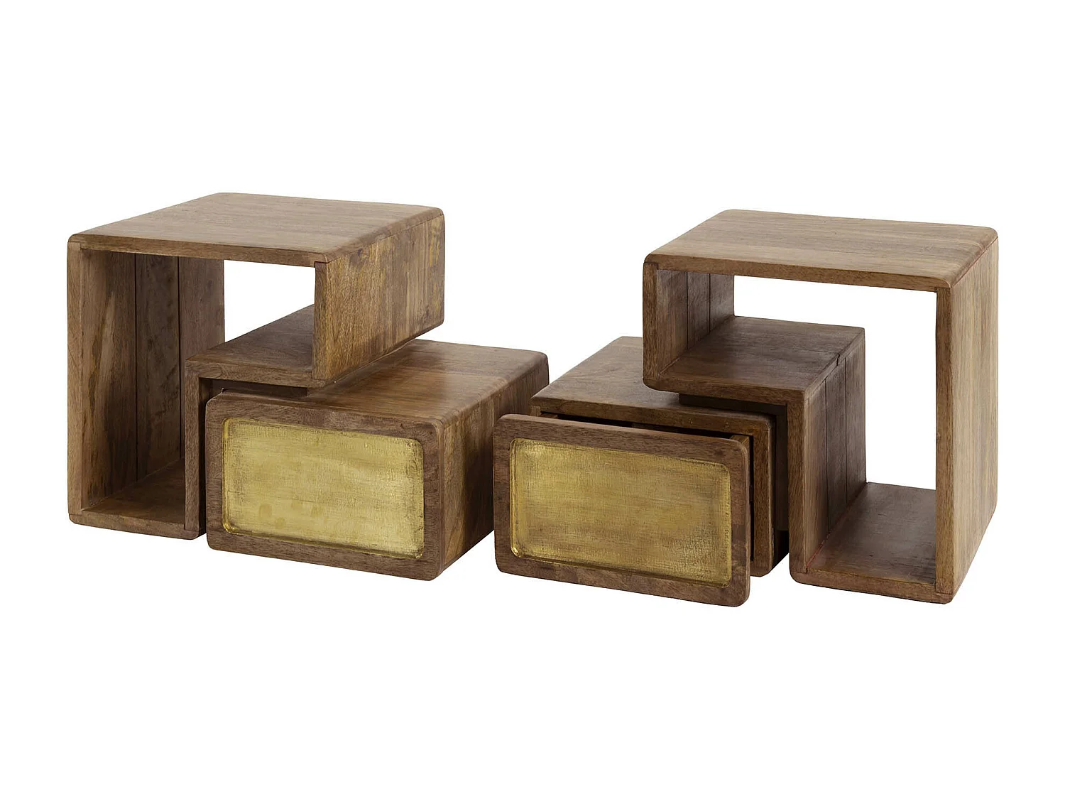 Tables de chevet en laiton - Manguier massif noir - Lot de 2