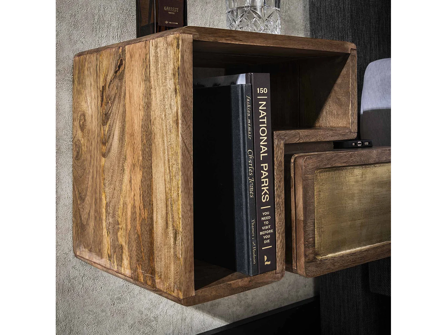 Tables de chevet en laiton - Manguier massif noir - Lot de 2