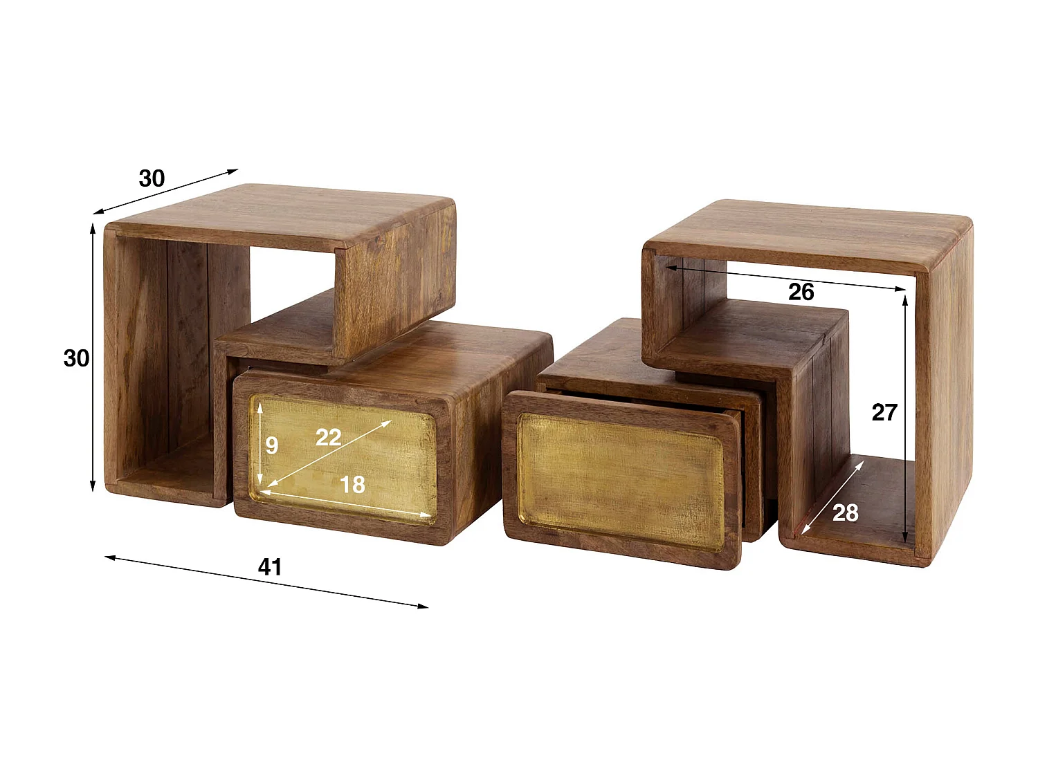 Tables de chevet en laiton - Manguier massif noir - Lot de 2