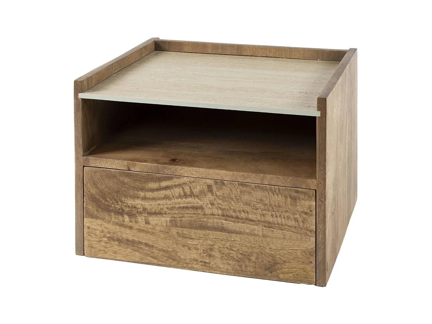 Table de chevet suspendue ouverte Nuovo Travertin - Mangue massif couleur sable