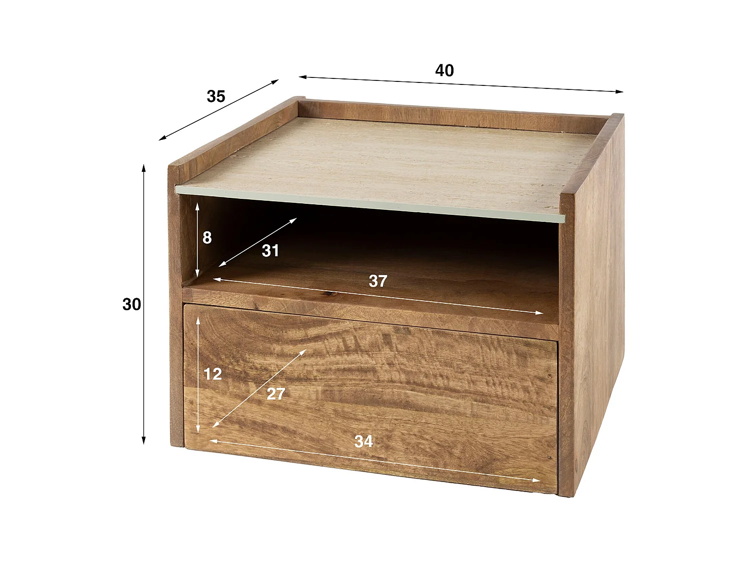 Table de chevet suspendue ouverte Nuovo Travertin - Mangue massif couleur sable