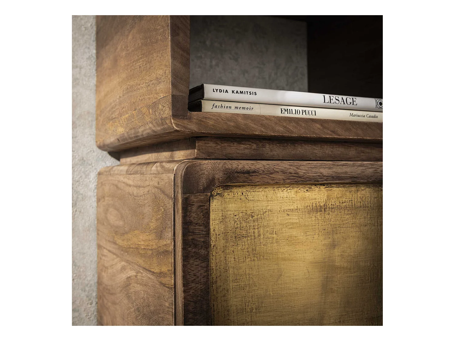 Table de chevet XS Laiton - Manguier massif noir - Largeur 30 cm