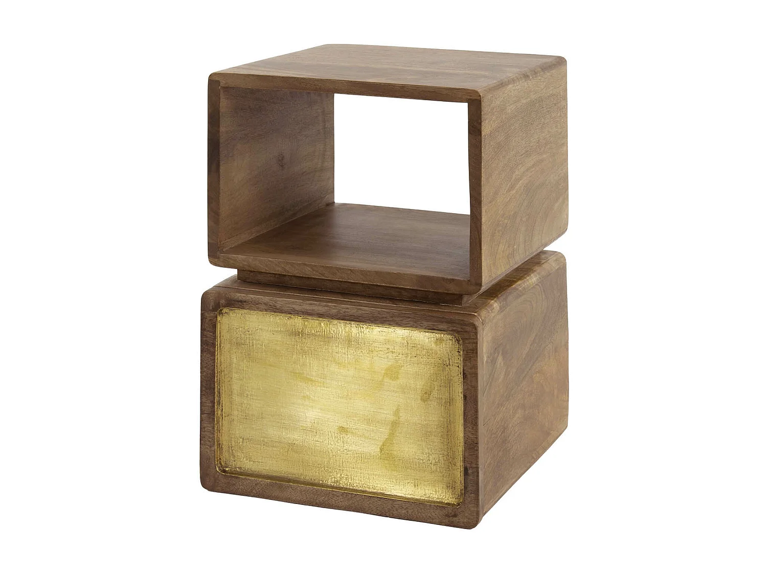 Table de chevet XS Laiton - Manguier massif noir - Largeur 30 cm