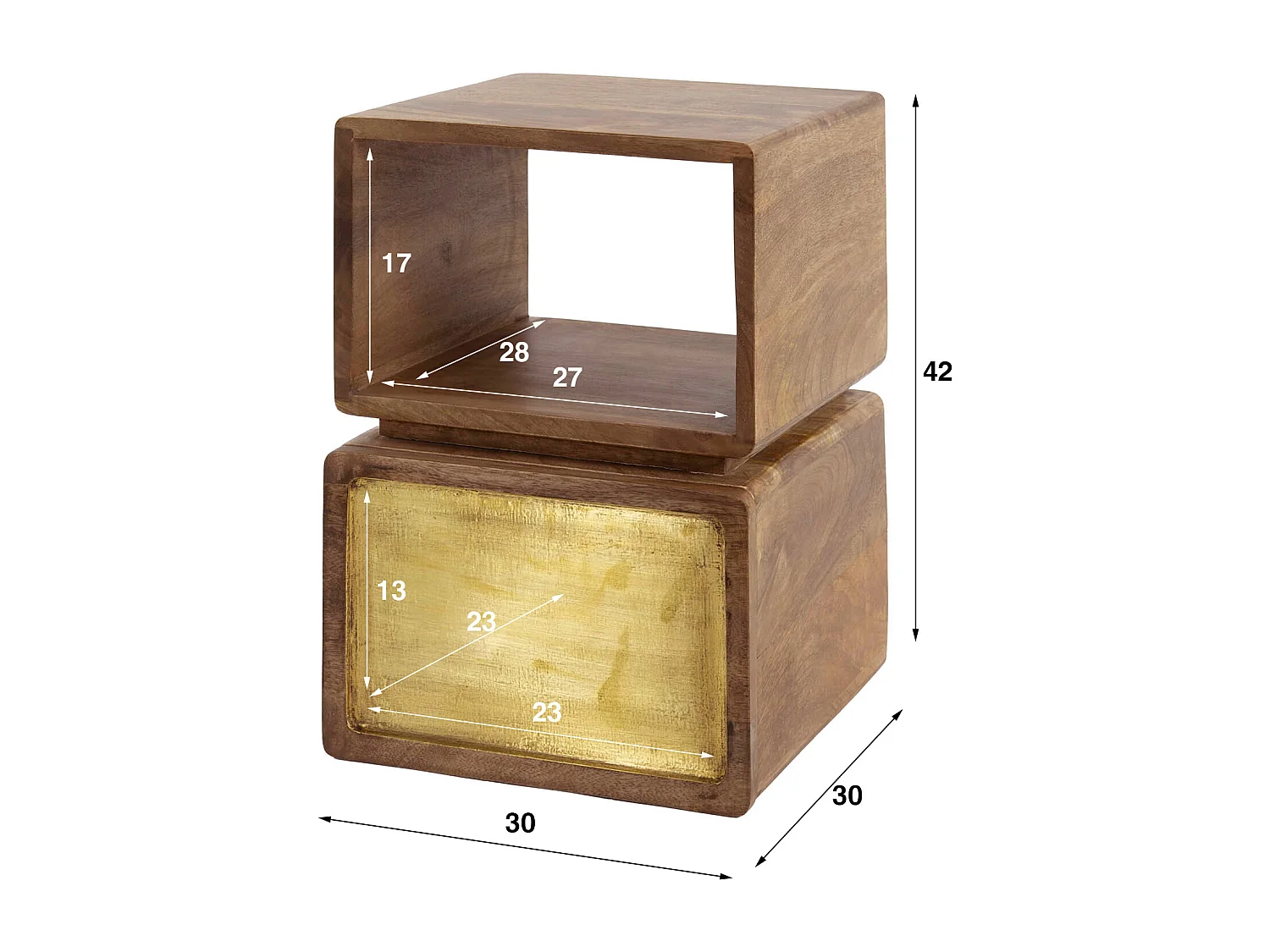 Table de chevet XS Laiton - Manguier massif noir - Largeur 30 cm