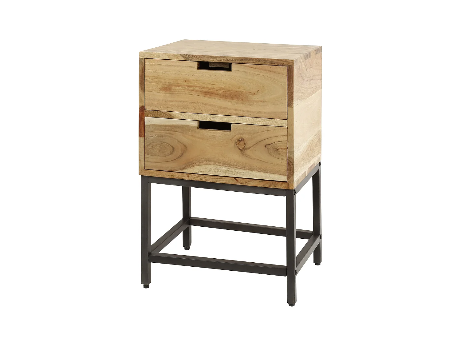 Table de chevet Flat - 2 tiroirs - Bois d'acacia massif