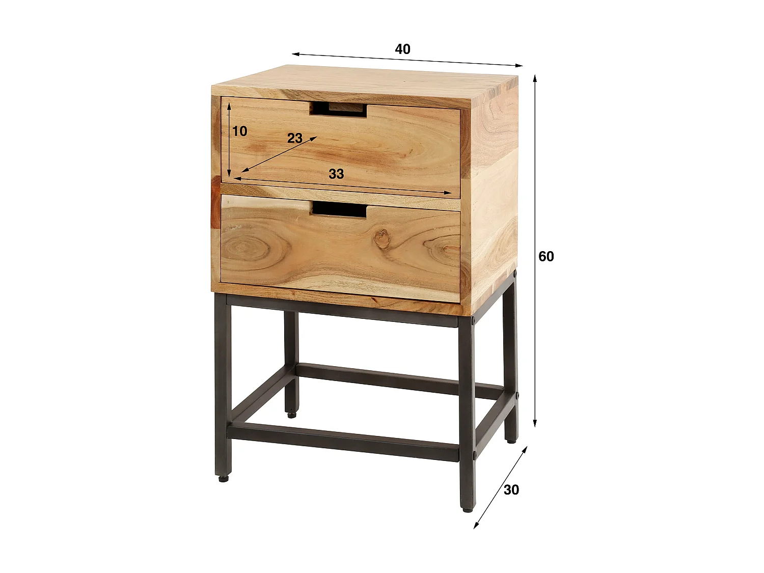 Table de chevet Flat - 2 tiroirs - Bois d'acacia massif