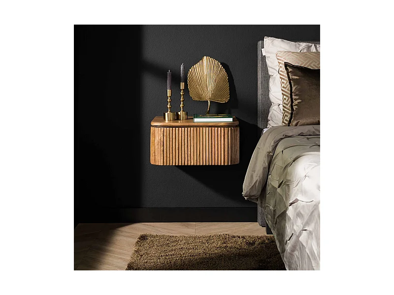 Table de chevet Wave - Suspendue 1 tiroir - Bois de manguier - Couleur sable